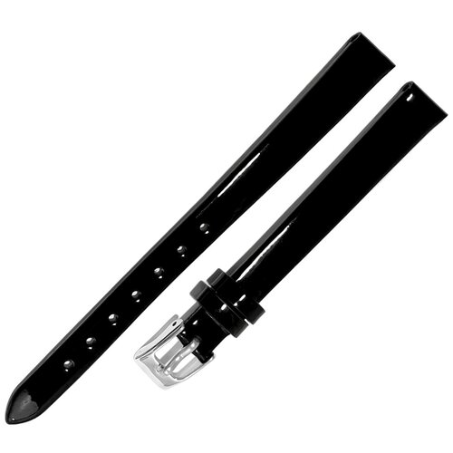 фото Ремешок 1030-103-82 черный кожаный ремень для наручных часов из натуральной кожи 10 х8 мм l длинный лаковый гладкий мила