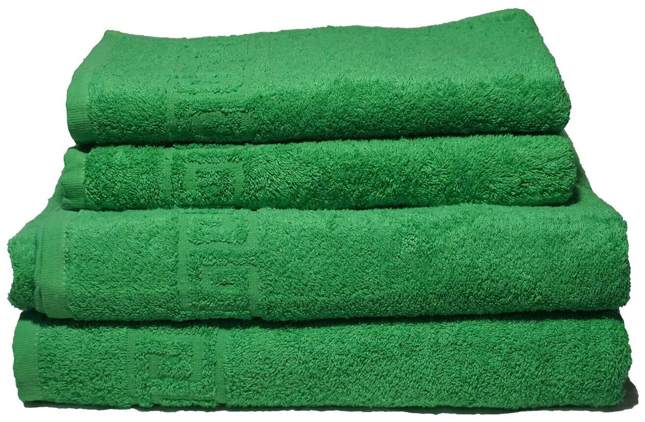 Набор банных полотенец 4 шт: 40x70 2шт, 70x140 см 2шт. Хлопок 100% 430г/м2 Зелёный.