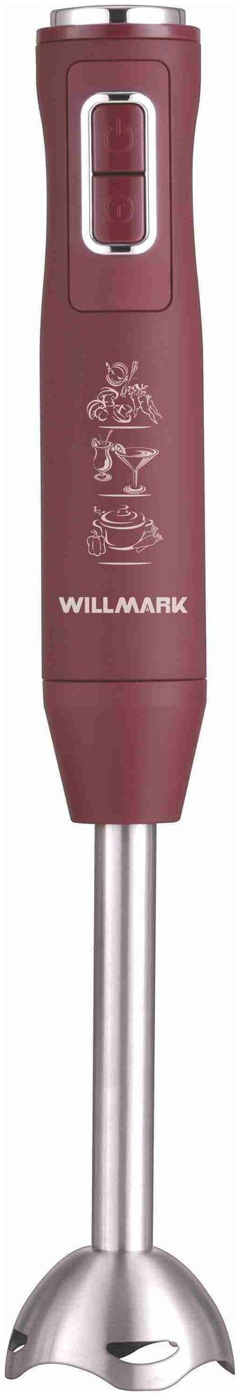 Блендер погружной WILLMARK WHB-1150PS (500Вт регул. скорости турбо режим Soft touch бордовый)