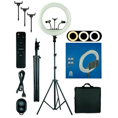 Кольцевая лампа LED лампа RL-18 45 см с 3 держателями пультом сумкой чехлом и усиленным штативом Модель 123212 499900₽