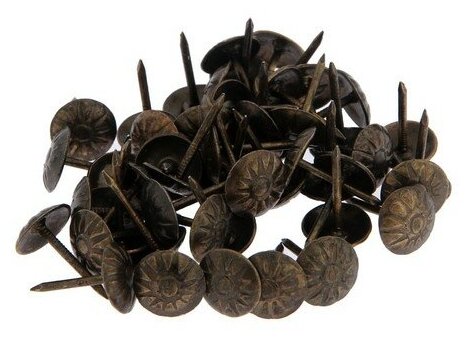 фото Гвозди декоративные, 16 х 11 мм, фактурные, цвет бронза, в упаковке 50 шт