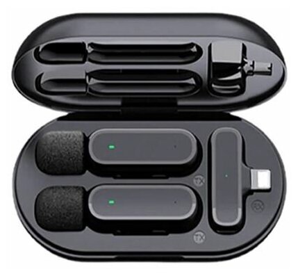 Беспроводной петличный микрофон Lightning for iPhone iPad. Кейс для зарядки 2 микрофона приемник Lightning Штекер.