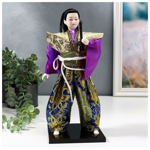 Кукла коллекционная КНР Самурай в золотом кимоно с мечом, 30х12,5х12,5 см (4147029)