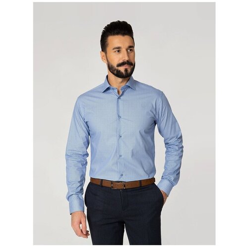 фото Рубашка мужская длинный рукав greg 213/131/690/z/1p, полуприталенный силуэт / regular fit, цвет голубой, рост 186-194, размер ворота 40