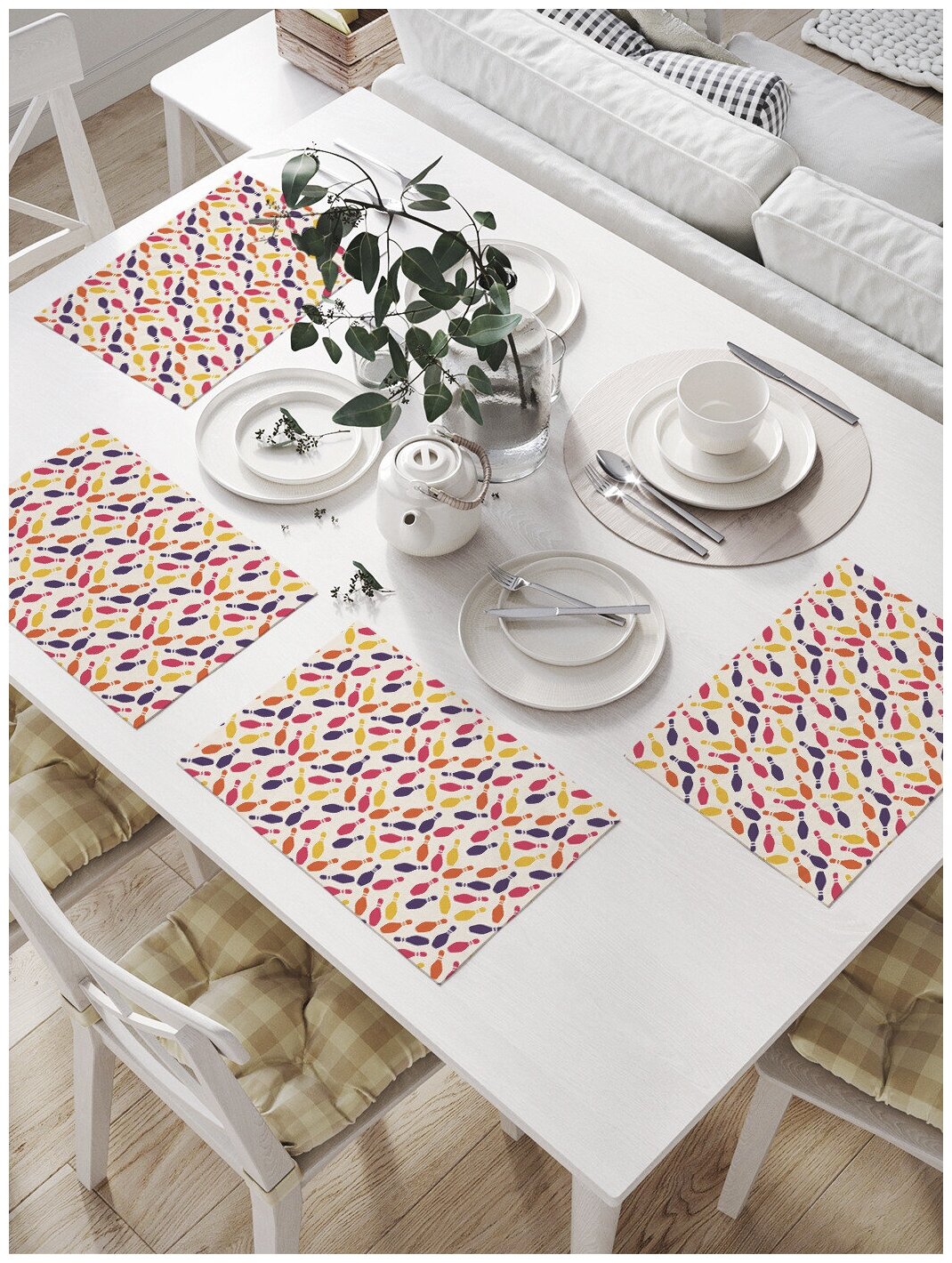 Комплект салфеток JoyArty "Разноцветные кегли 2Д" для сервировки стола (32х46 см, 4 шт.)