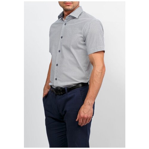 фото Рубашка мужская короткий рукав greg 113/107/06/zv/1 stretch, приталенный силуэт / slim fit, цвет белый, рост 174-184, размер ворота 38