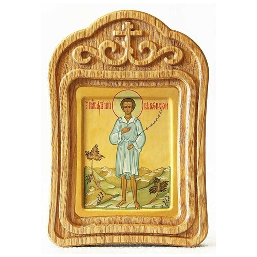 Праведный Артемий Веркольский, отрок, икона в резной деревянной рамке праведный артемий веркольский отрок икона в киоте 14 5 16 5 см