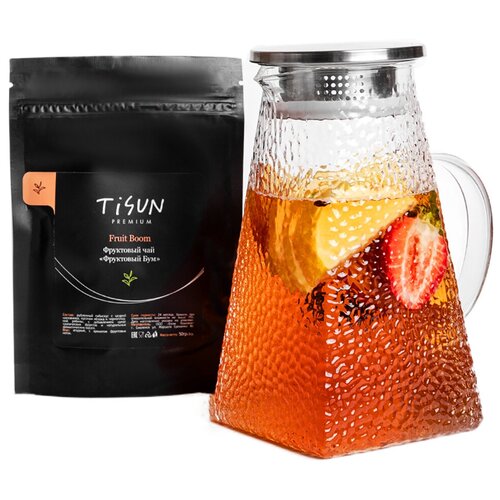 Кувшин заварочный TiSun 1200 мл, стеклянный, прозрачный, с металлической крышкой, для воды и напитков, мужчине и женщине, учителю, на день рождения