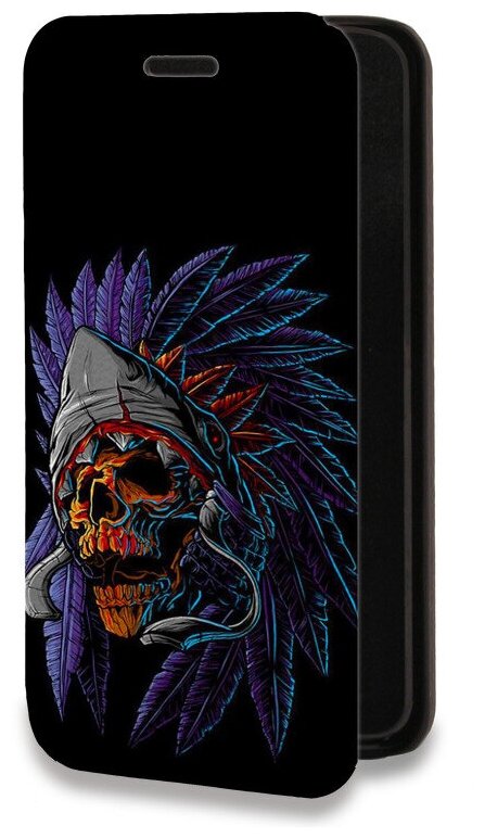 Дизайнерский горизонтальный чехол-книжка для Хуавей П Смарт 2021 / Huawei P Smart (2021) Череп индейца