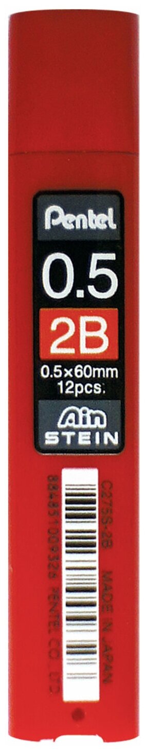 Грифели запасные 0,5 мм, 2B, PENTEL (Япония), комплект 12 штук, Ain Stein, C275S-2B 3 шт.