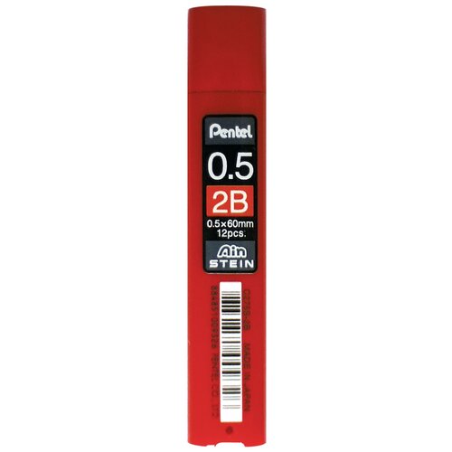 Грифели запасные Pentel 12 штук, Ain Stein, 2В, 0,5 мм (C275S-2B)