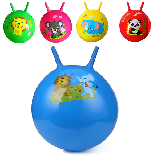 Детский Мяч прыгун с рожками, диаметр 45 см, фитбол окружность 125 см, высота с ручкой 55 см, QX439