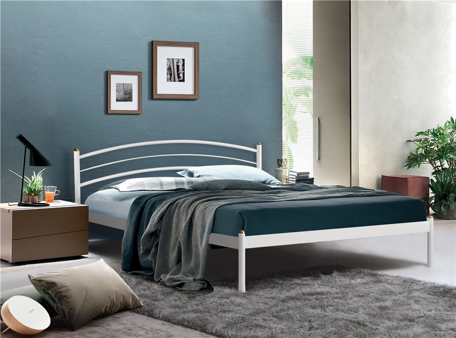 Кровать двуспальная ЭКО+ (180х200/металлическое основание) Белый
