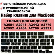 Клавиши для MacBook Air 13.6 2022 M2, 2024 M3 (A2681 A3113), Air 15 2023 M2, 2024 M3 (A2941 A31141), MacBook Pro 14 2021 2023 M1 M2 M3 (A2442 A2779 A2992), MacBook Pro 16.2 2021 2023 M1 M2 M3 (A2485 A2780 A2991), UK-РСТ Европейская раскладка