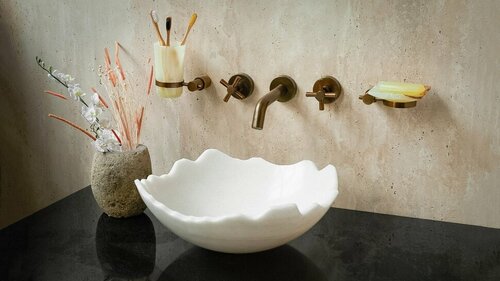 Белая раковина для ванной Sheerdecor Flores 966426111 из натурального камня мрамора