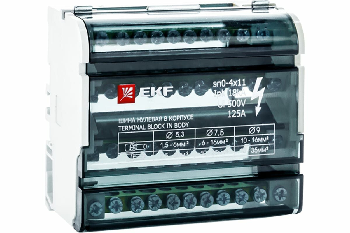 Нулевая шина EKF в корпусе 4х11 PROxima sn0-4x11 для распределительных шкафов и панелей