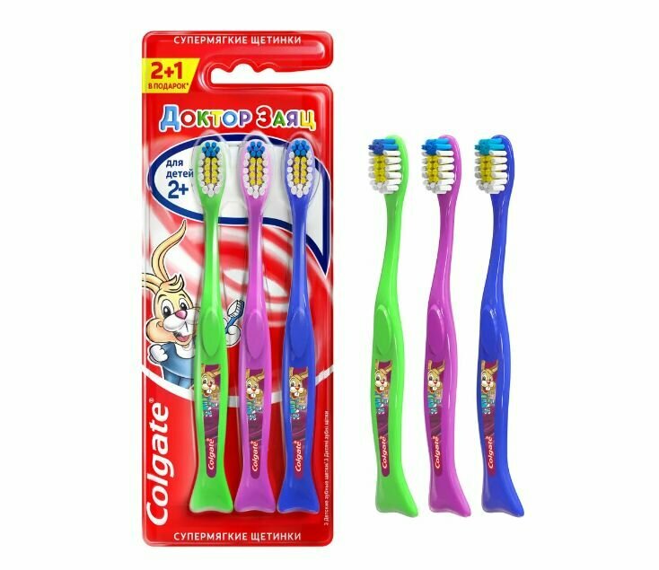 фото Зубная щетка Колгейт детская 2 Плюс доктор заяц супермягк. от 2-х лет