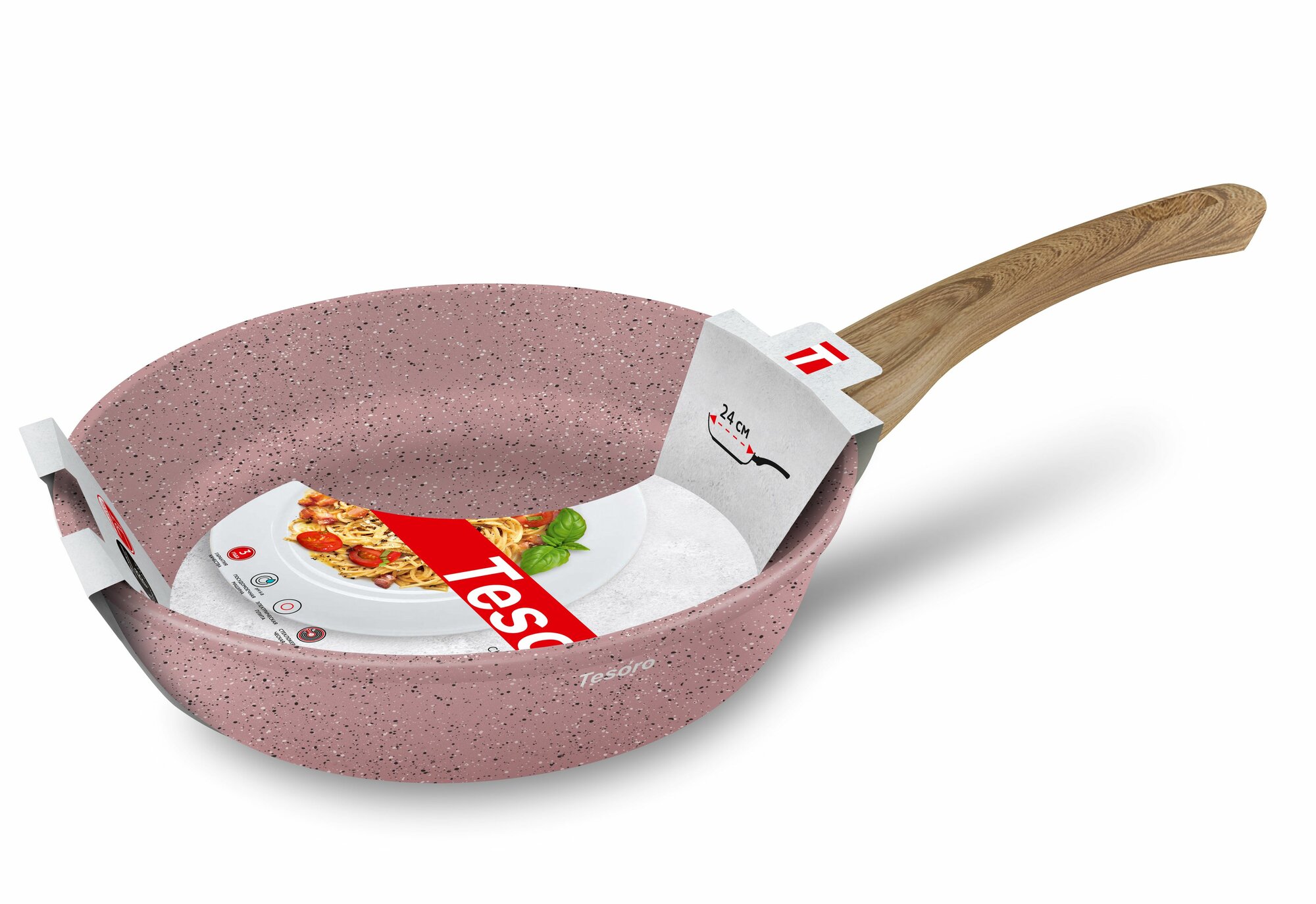 Сковорода Tesoro "Molise Induction" 24, розовая, алюминий, антипригарное покрытие — фото 1