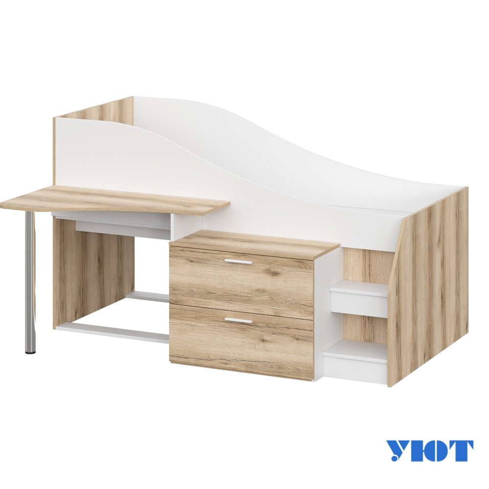 фото Двухъярусная кровать Каприз-22 от Астрид-Мебель, с лестницей и ящиками, два спальных места 180х80 см. Анкор белый.