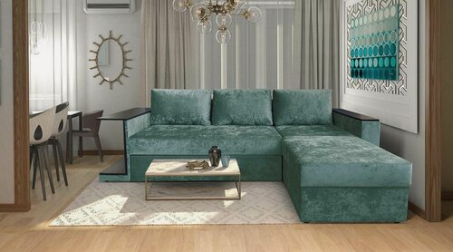 Изображение товара Диван угловой раскладной AH! DIVAN (АхДиван) Берг, 250х150х85 см, механизм дельфин, зеленый плюш