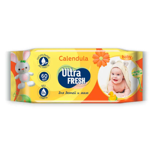 Влажные салфетки Ultra Fresh Baby для детей и мам c календулой 60 шт 480₽