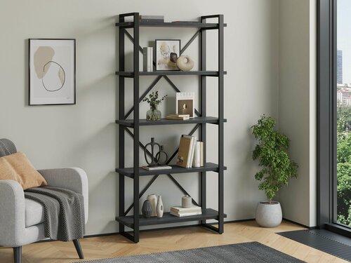 Изображение товара Стеллаж металлический Айсберг Лофт 80х182-2 с полками черный/северное дерево темное