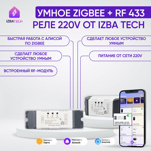 Умное реле контроллер с корпусом на 2 канала для Яндекс Алисы от Tuya Zigbee+RF 433, мощность 2200вт подходит для умных ворот или сухого контакта умное реле контроллер zigbee 3500w 16a на одну линию с нулевым проводником работает с алисой