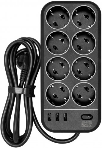 Сетевой фильтр Powercom SP-08 USB03AB 3,0 m 3.0м (8 розеток) черный