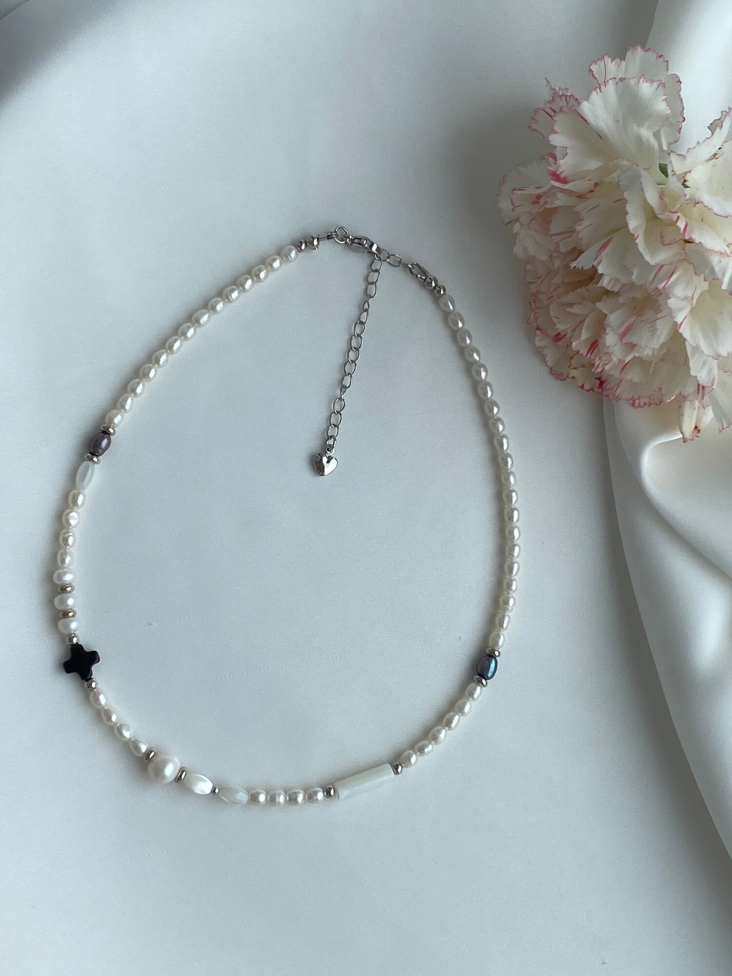 Чокер, агат, перламутр, жемчуг пресноводный