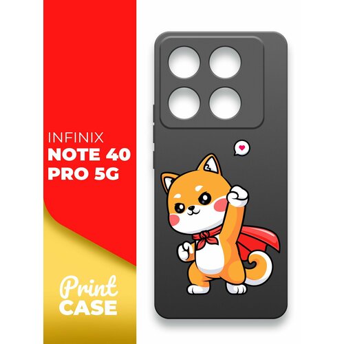 Чехол на Infinix Note 40 Pro 5G (Инфиникс Ноте 40 Про 5г) черный матовый силиконовый с защитой (бортиком) вокруг камер, Miuko (принт) Котик Супермэн