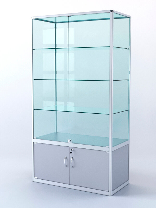 Витрина "прямоугольная" №2-500-2 (задняя стенка - стекло), Серый 100 x 50 x 200 см