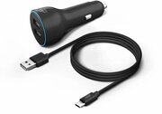 Автомобильное зарядное устройство BORASCO 2xUSB, USB type-C, 2.4A, черный [50179]