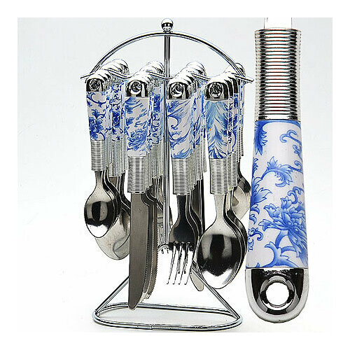 Набор столовых приборов 24 предмета на подставке нержавеющая сталь пластик 1623₽