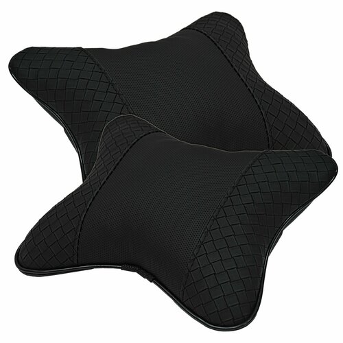 Подушка автомобильная на подголовник 2 шт эко кожа комб косичка чернаяперфорация черная 732₽