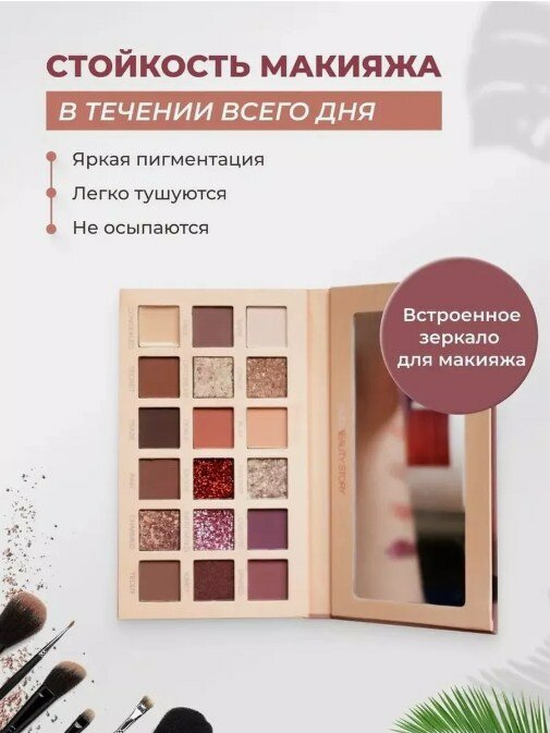 Тени Viiitamins NUDE, 18 перламутровых оттенков, палетка, пигментная текстура — фото 1
