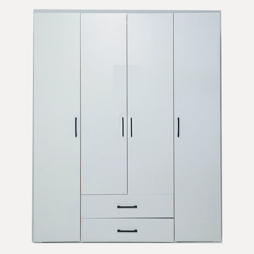 Изображение товара Шкаф Лайт 4-х дверный с ящиками крафт золотой/белый 160*48*205 см с полками и штангой