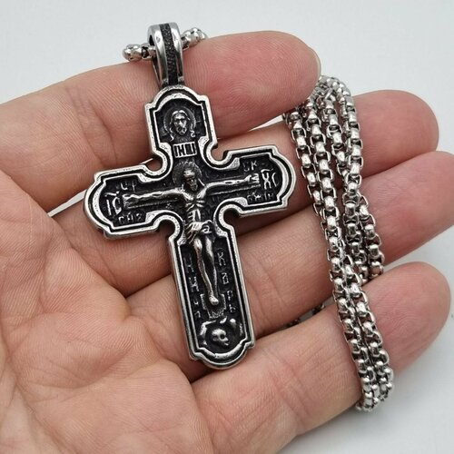 Славянский оберег крестик серебристый черный серый 1109₽