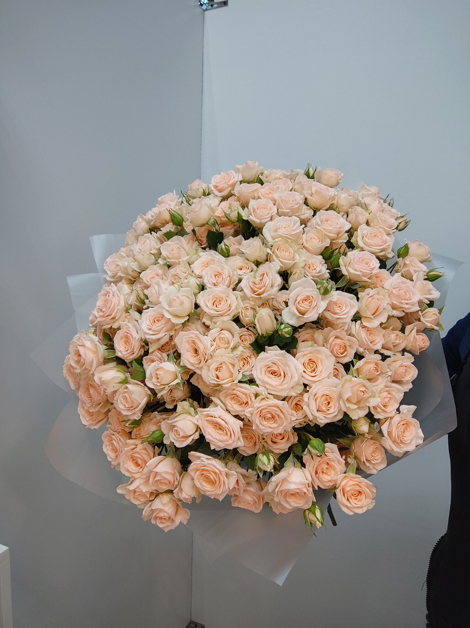 Монобукет "Букет кустовых роз" 21 цветов бежевые для особых случаев