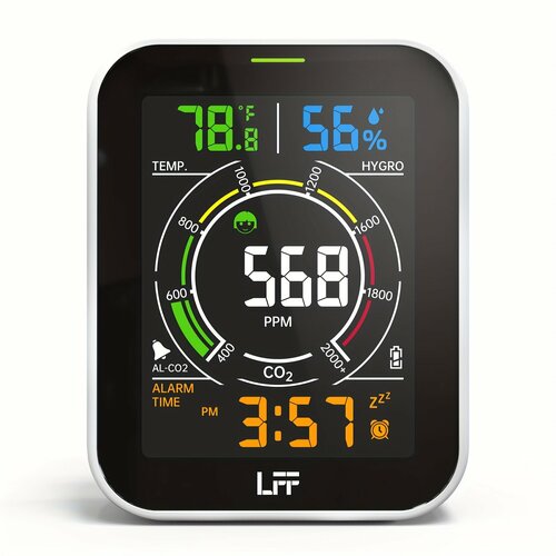 Детектор CO монитор качества воздуха тестер углекислого газа индикатор CO для помещений с двойной сигнализацией и настраиваемым акустическим сигналом портативный измеритель CO с температурой влажностью и подсветкой для различных ситуаций 5200₽