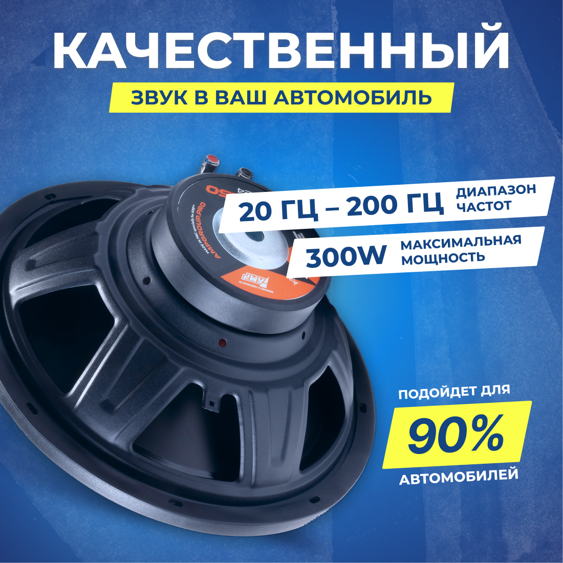 Сабвуфер AMP RAID 150, 12 дюймов, 30-200 Гц, номинальная мощность 150Вт, 4Ом, чёрный — фото 1