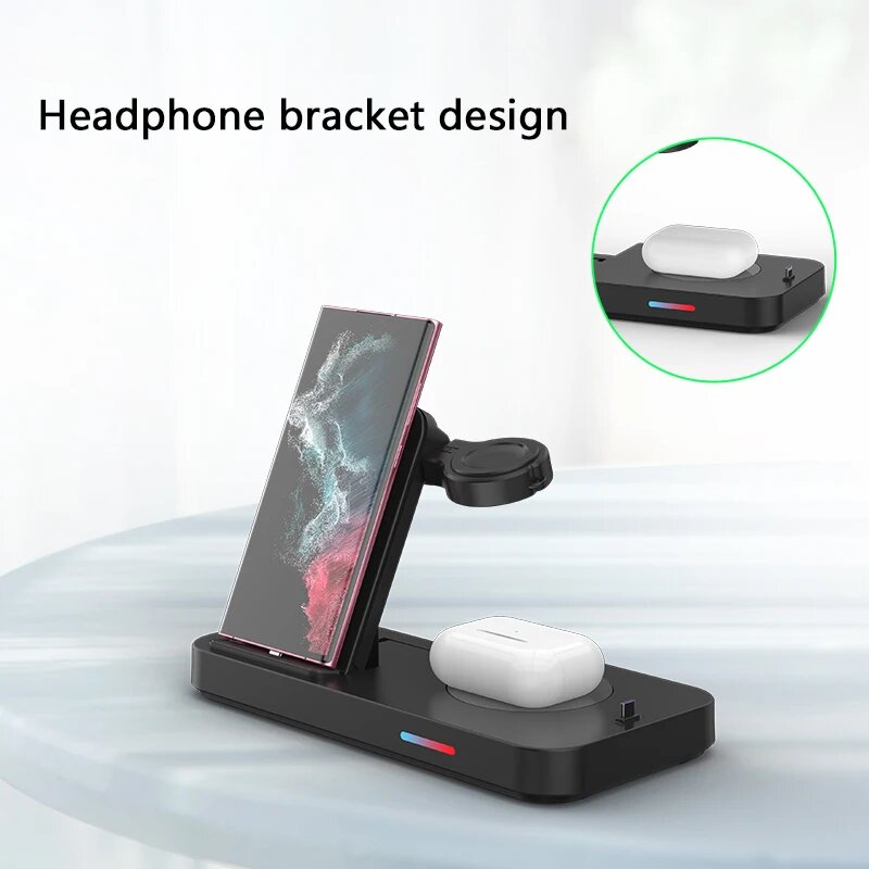 Подставка для беспроводного зарядного устройства 3 в 1, док-станция для быстрой зарядки типа C для часов Huawei iPhone 15 14 13 12 Pro Max, наушники B19-apple-white