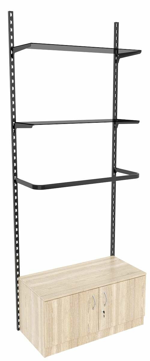 Настенная система с накопителем П-поручнем и тонир полками для одежды лофт №8 (900мм) Дуб сонома