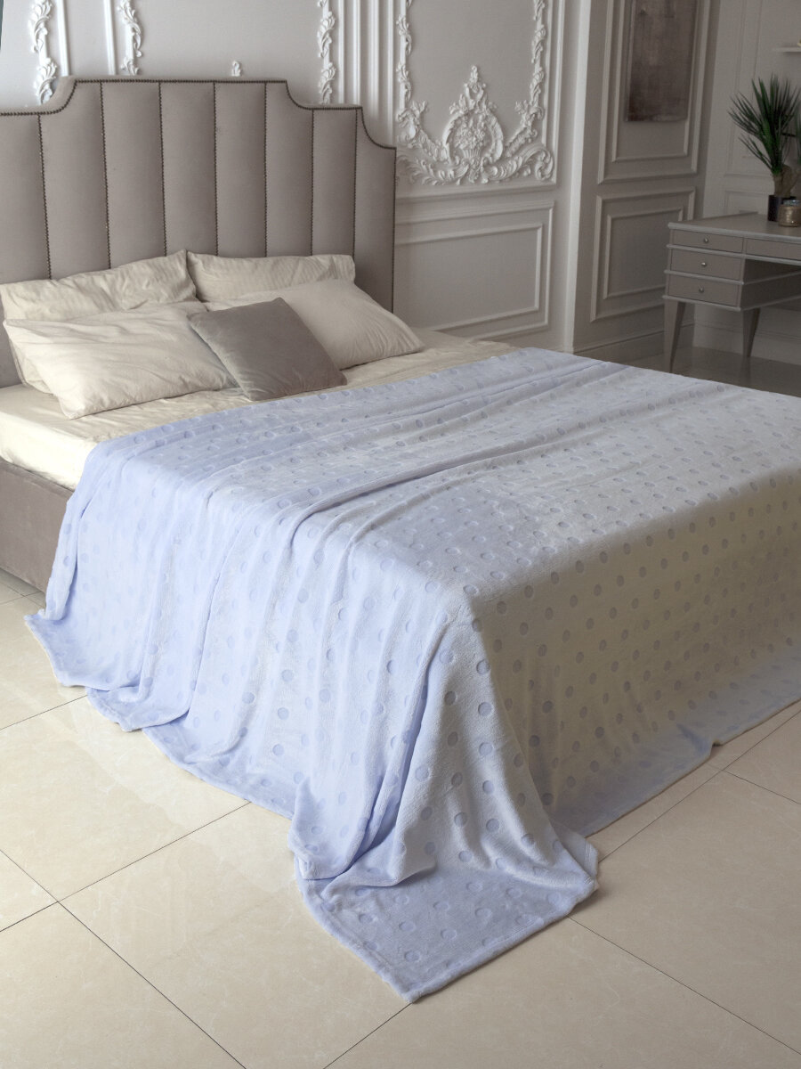 Плед 180х200 Tessolo Home "Горох", голубой. Велюр — фото 1