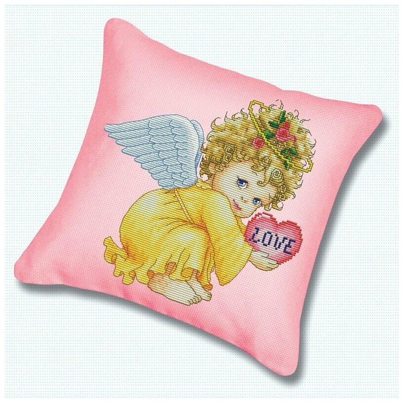 Набор для вышивания крестиком Подушка "Маленький ангел" / Наволочка / Чехол для подушки / Канва розовая