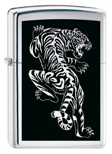 Оригинальная бензиновая зажигалка ZIPPO 207 Tigre с покрытием Brushed Chrome - Тигр