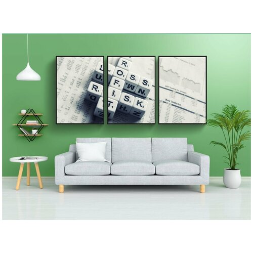 фото Набор модулных постеров для интерьера "кубики за газета, выгода, риск потери" 60x90 см. в тубусе, без рамки lotsprints