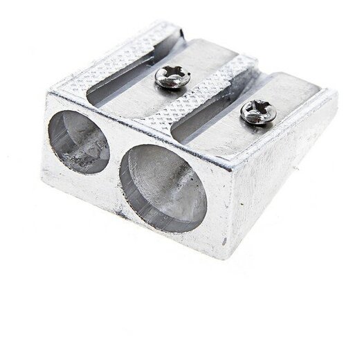 Точилка двойная, металл, корпус серебристый. В наборе 12шт.