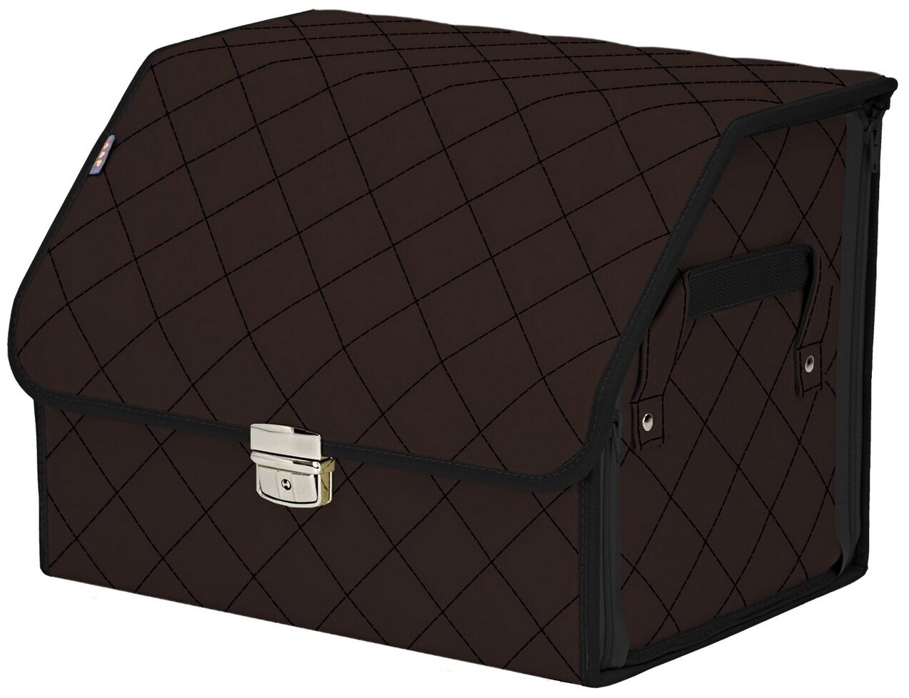 Органайзер-саквояж в багажник "Союз Премиум" (размер M). Цвет: коричневый с черной прострочкой Ромб.