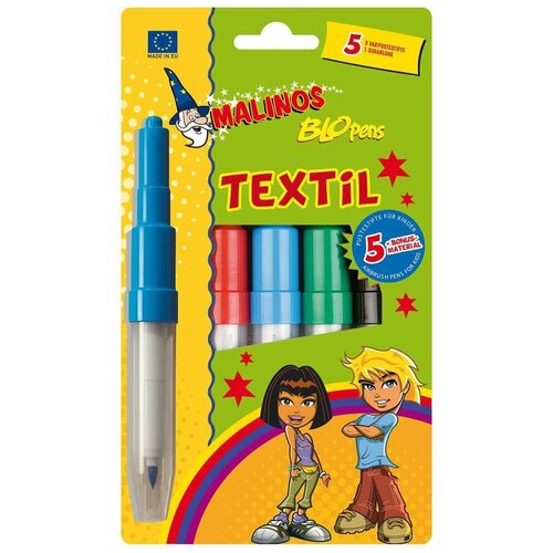 Фломастеры-аэрографы для текстиля Malinos. 5 выдувных воздушных фломастера.