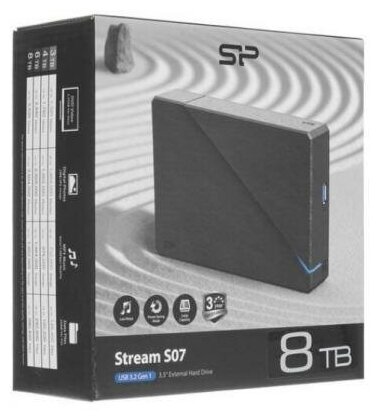 Внешний жесткий диск 8TB Silicon Power Stream S07, 3.5, USB 3.2, адаптер питания, Черный